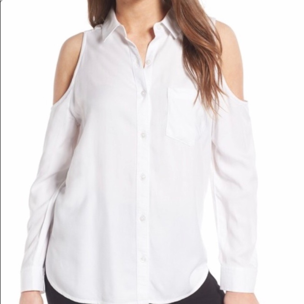BP Cold Shoulder White Button Down Size S